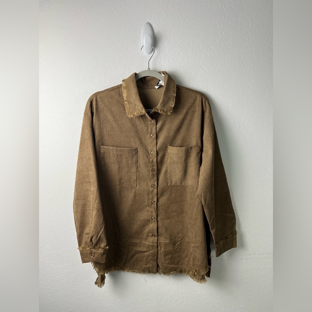 Davi & Dani Brown Corduroy Raw Hem Western Jacket